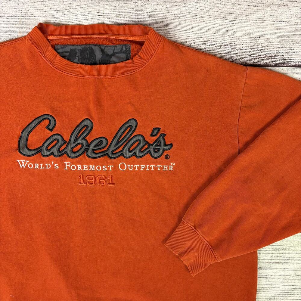 Vintage Cabela's Burnt Orange Spell Out Distressed Crewneck